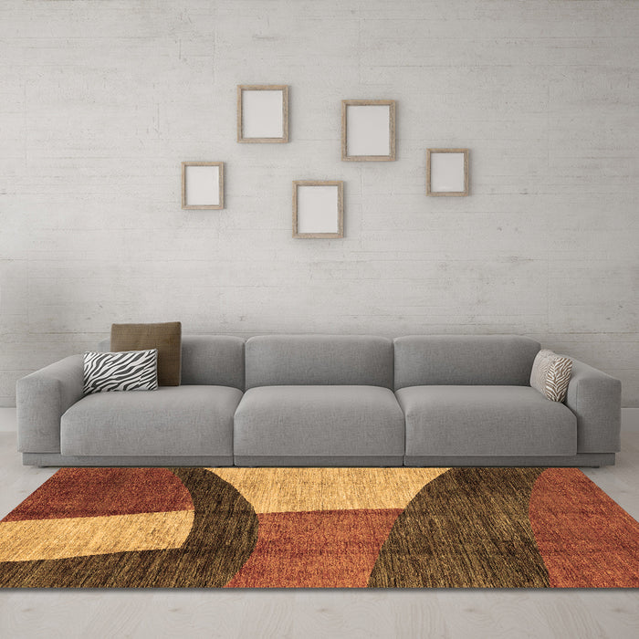 Machine Washable Abstract Brown Modern Rug in a Living Room,, wshabs3326brn