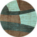 Round Machine Washable Abstract Light Blue Modern Rug, wshabs3326lblu