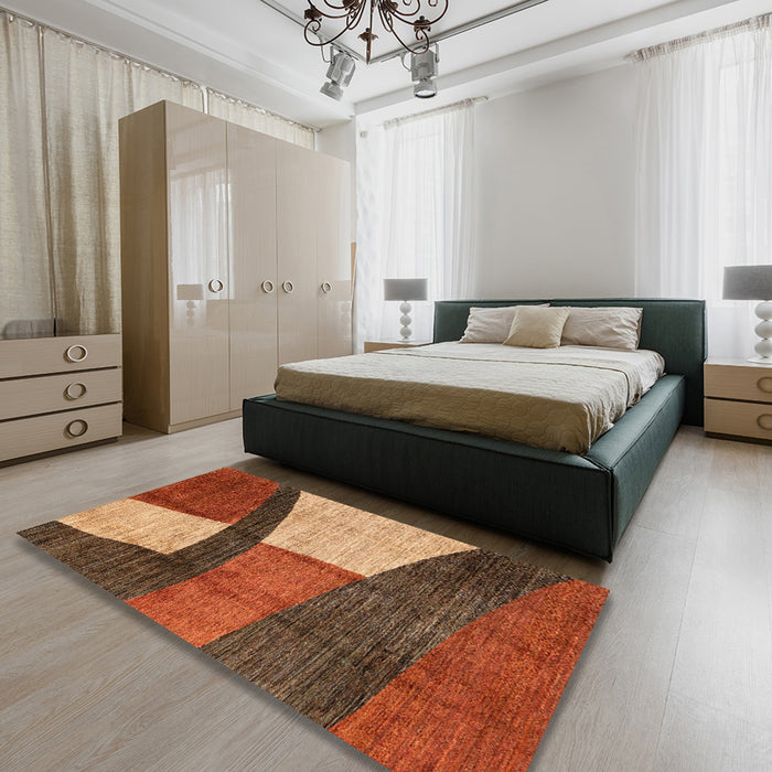 Machine Washable Abstract Tomato Red Rug in a Bedroom, wshabs3326