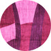 Round Machine Washable Abstract Pink Modern Rug, wshabs3326pnk