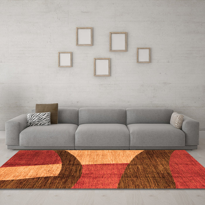 Machine Washable Abstract Orange Modern Area Rugs in a Living Room, wshabs3326org
