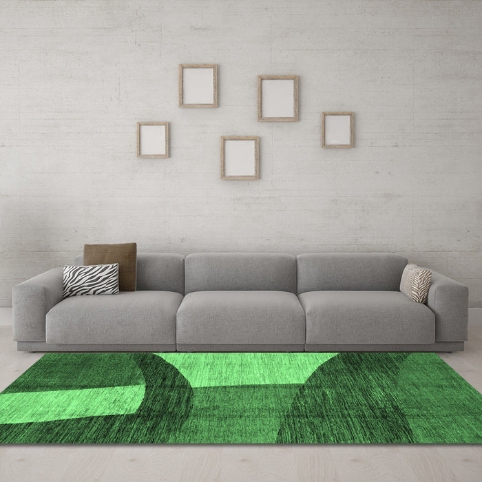 Machine Washable Abstract Emerald Green Modern Area Rugs in a Living Room,, wshabs3326emgrn