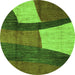 Round Machine Washable Abstract Green Modern Area Rugs, wshabs3326grn