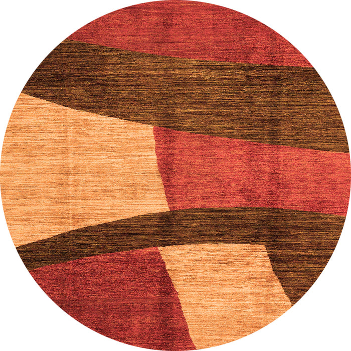 Round Machine Washable Abstract Orange Modern Area Rugs, wshabs3326org