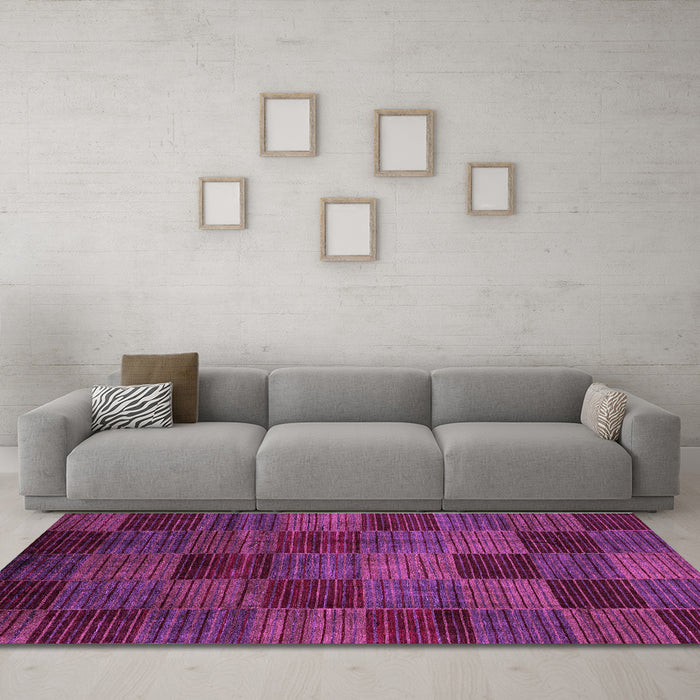 Machine Washable Checkered Purple Modern Area Rugs in a Living Room, wshabs3327pur