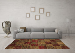 Machine Washable Checkered Brown Modern Rug in a Living Room,, wshabs3327brn