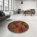 Round Machine Washable Abstract Saffron Red Rug in a Office, wshabs3327