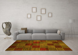 Machine Washable Checkered Yellow Modern Rug in a Living Room, wshabs3327yw
