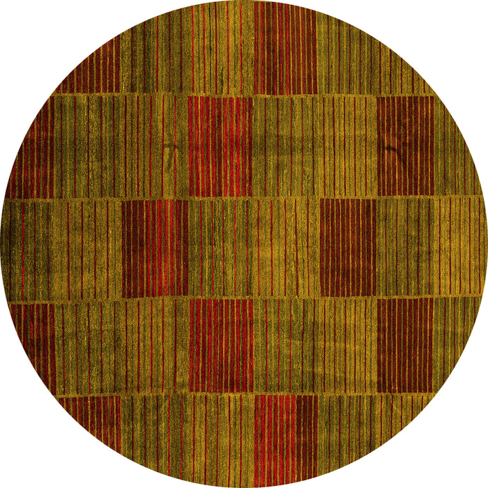 Round Machine Washable Checkered Yellow Modern Rug, wshabs3327yw
