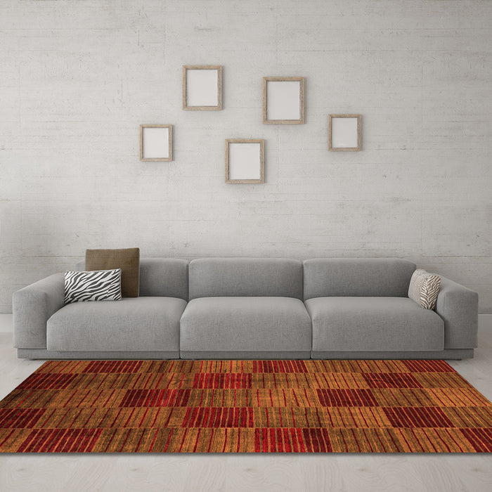 Machine Washable Checkered Orange Modern Area Rugs in a Living Room, wshabs3327org