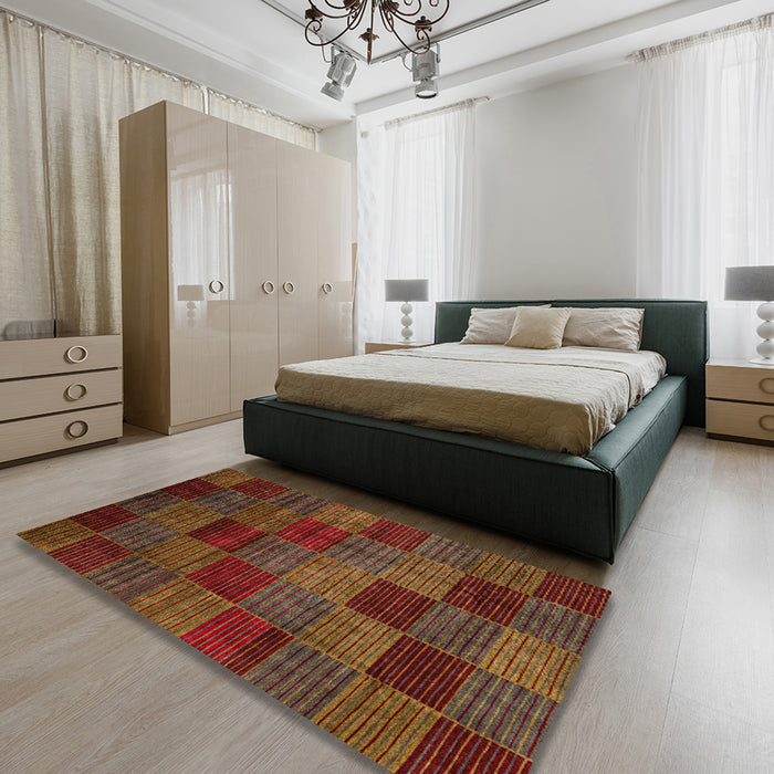 Machine Washable Abstract Saffron Red Rug in a Bedroom, wshabs3327
