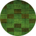 Round Machine Washable Checkered Green Modern Area Rugs, wshabs3327grn