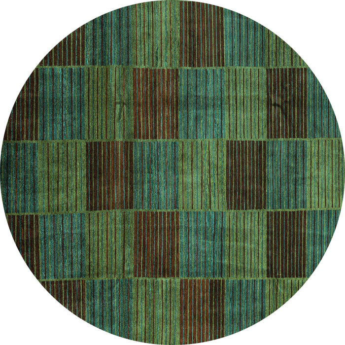 Round Machine Washable Checkered Turquoise Modern Area Rugs, wshabs3327turq