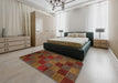 Abstract Saffron Red Checkered Rug in a Bedroom, abs3327