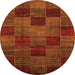 Round Machine Washable Checkered Orange Modern Area Rugs, wshabs3327org