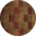 Round Machine Washable Checkered Brown Modern Rug, wshabs3327brn