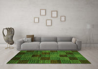 Machine Washable Checkered Green Modern Rug, wshabs3327grn