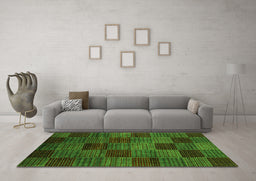 Machine Washable Checkered Green Modern Area Rugs in a Living Room,, wshabs3327grn
