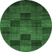 Round Checkered Emerald Green Modern Rug, abs3327emgrn