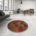 Round Abstract Saffron Red Checkered Rug in a Office, abs3327