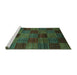 Sideview of Machine Washable Checkered Turquoise Modern Area Rugs, wshabs3327turq