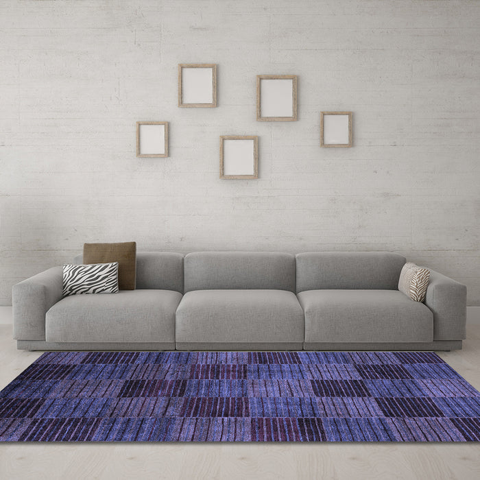 Machine Washable Checkered Blue Modern Rug in a Living Room, wshabs3327blu