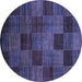 Round Machine Washable Checkered Blue Modern Rug, wshabs3327blu