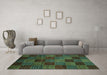 Machine Washable Checkered Turquoise Modern Area Rugs in a Living Room,, wshabs3327turq