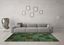 Machine Washable Checkered Turquoise Modern Area Rugs in a Living Room,, wshabs3327turq
