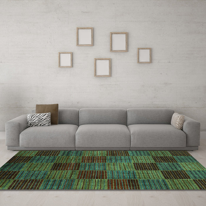 Machine Washable Checkered Turquoise Modern Area Rugs in a Living Room,, wshabs3327turq