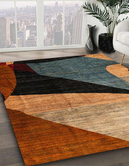 Machine Washable Abstract Vermilion Red Rug in a Family Room, wshabs3328