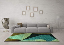 Machine Washable Oriental Turquoise Modern Area Rugs in a Living Room,, wshabs3328turq
