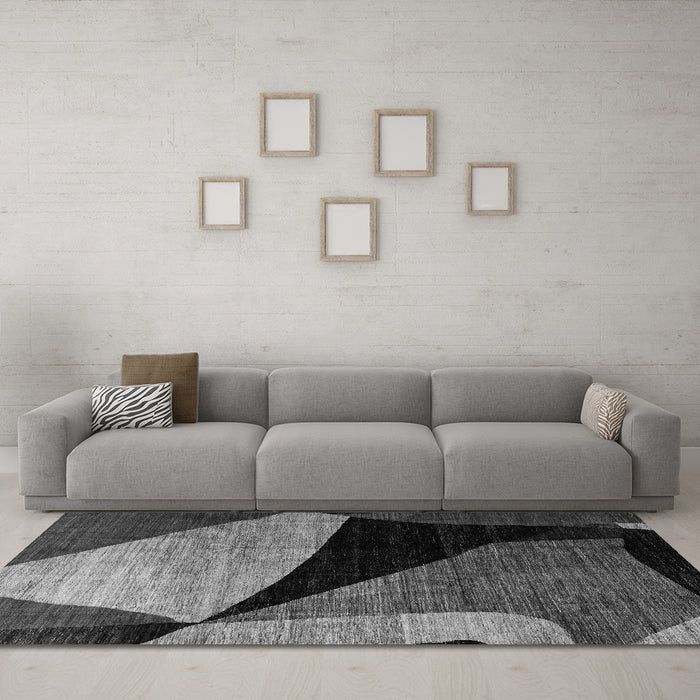 Machine Washable Oriental Gray Modern Rug in a Living Room,, wshabs3328gry