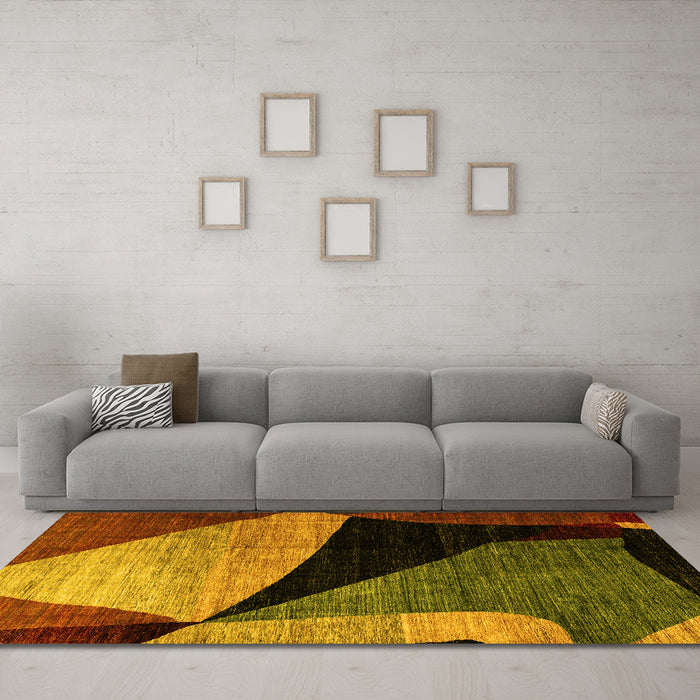 Machine Washable Oriental Yellow Modern Rug in a Living Room, wshabs3328yw