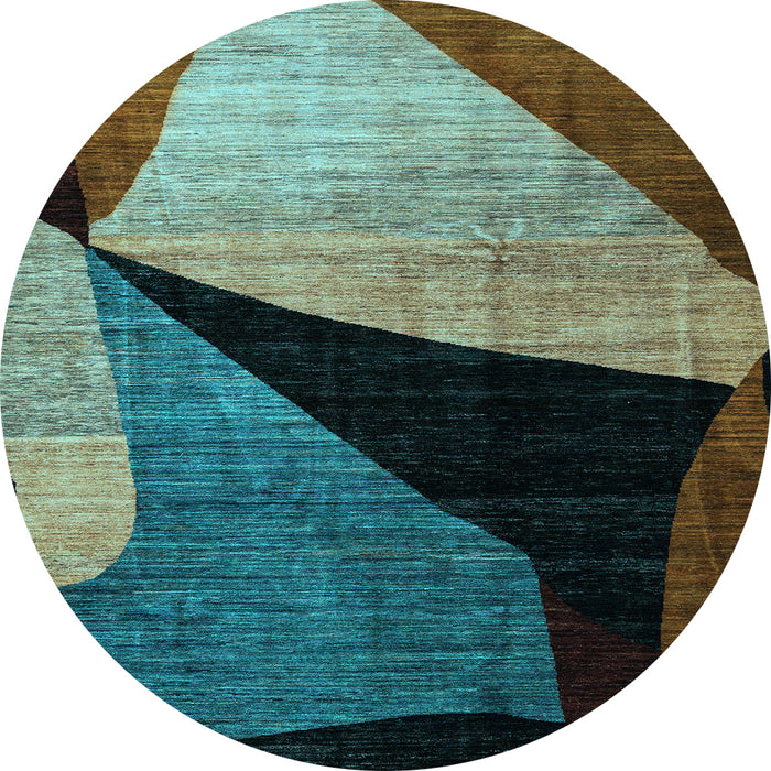 Round Machine Washable Oriental Light Blue Modern Rug, wshabs3328lblu