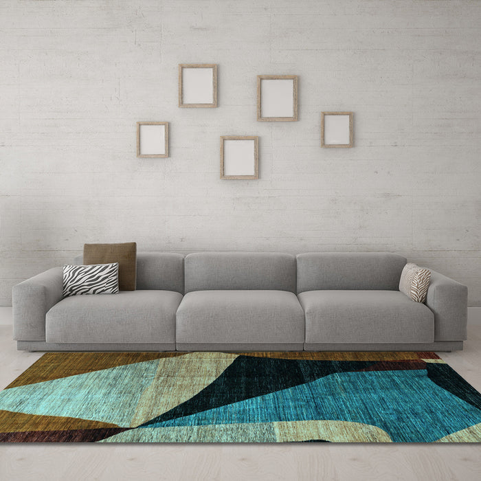 Machine Washable Oriental Light Blue Modern Rug in a Living Room, wshabs3328lblu