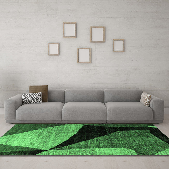 Machine Washable Oriental Emerald Green Modern Area Rugs in a Living Room,, wshabs3328emgrn