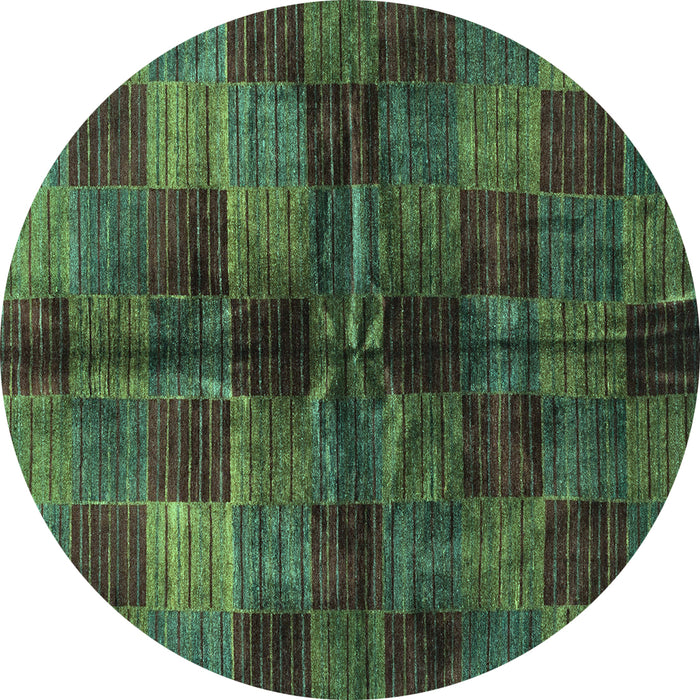 Round Machine Washable Checkered Turquoise Modern Area Rugs, wshabs3329turq
