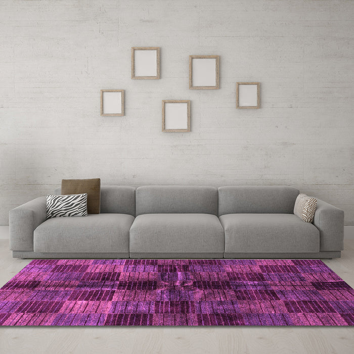 Machine Washable Checkered Purple Modern Area Rugs in a Living Room, wshabs3329pur