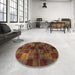 Round Machine Washable Abstract Saffron Red Rug in a Office, wshabs3329