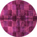 Round Checkered Pink Modern Rug, abs3329pnk