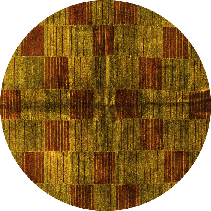 Round Machine Washable Checkered Yellow Modern Rug, wshabs3329yw
