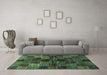 Machine Washable Checkered Turquoise Modern Area Rugs in a Living Room,, wshabs3329turq
