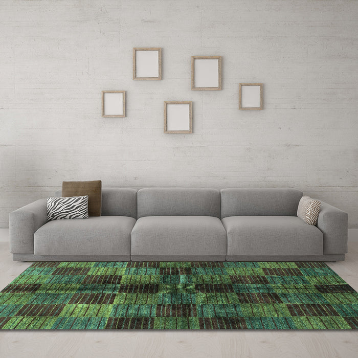 Machine Washable Checkered Turquoise Modern Area Rugs in a Living Room,, wshabs3329turq