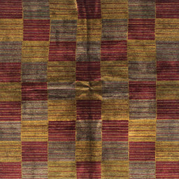 Square Abstract Saffron Red Checkered Rug, abs3329