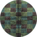 Round Checkered Light Blue Modern Rug, abs3329lblu