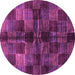 Round Machine Washable Checkered Purple Modern Area Rugs, wshabs3329pur