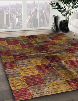 Machine Washable Abstract Saffron Red Rug in a Family Room, wshabs3329
