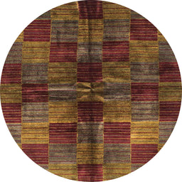 Round Abstract Saffron Red Checkered Rug, abs3329