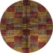 Round Abstract Saffron Red Checkered Rug, abs3329